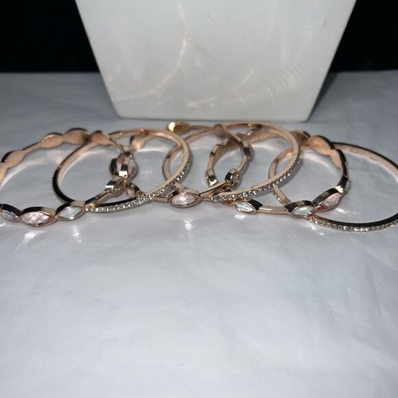 Set of Six Rose Gold Tone Rhinestone Stack Bangle Bracelets **SEE PIC AND DESCRI - Picture 5 of 10